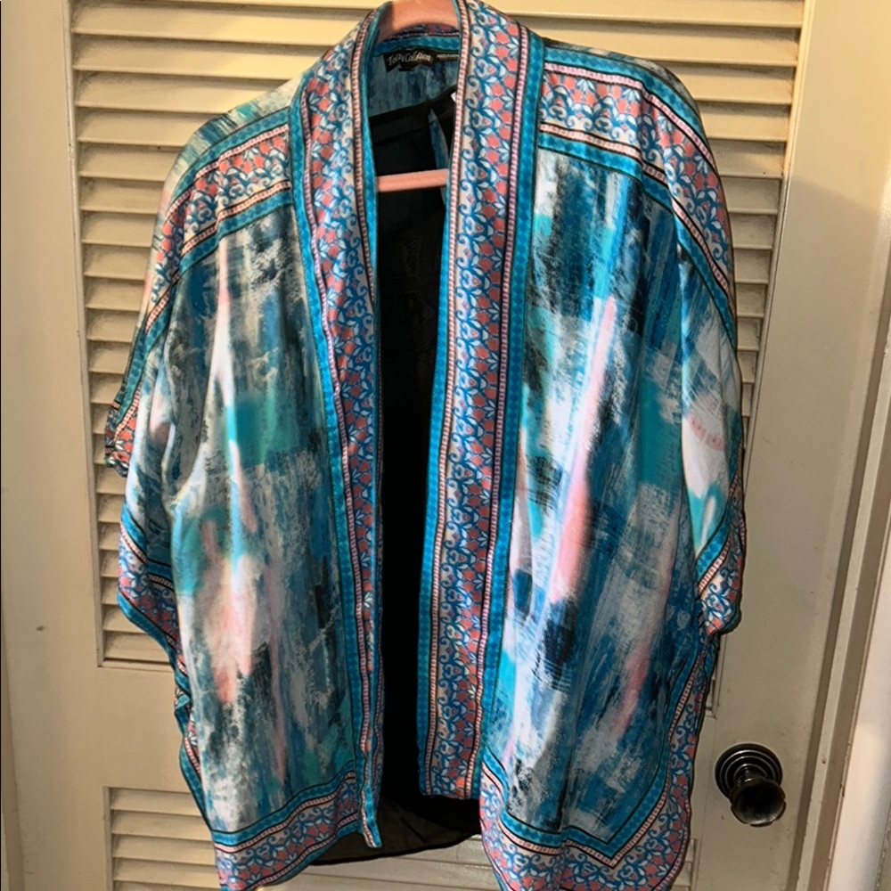 Teal and coral kimono topper